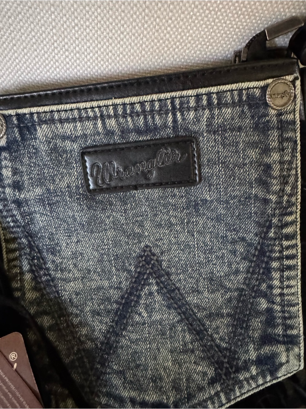 Wrangler Washed Blue Denim and Black Crossbody Bag with Logo Patch - Picture 3 of 5